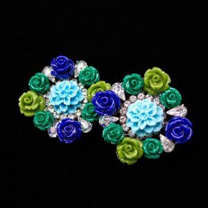 DANNIJO Blue-Green Floral Bouquet Crystal Earrings